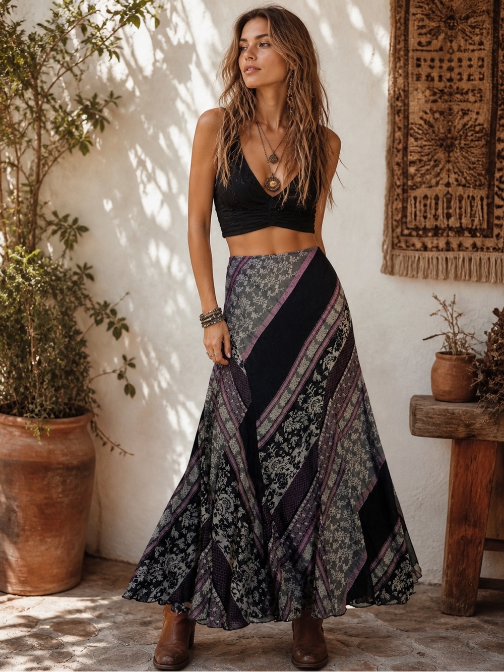 Vintage Per Patchwork Boho Maxi Skirt | Steampunk | Whimsigoth